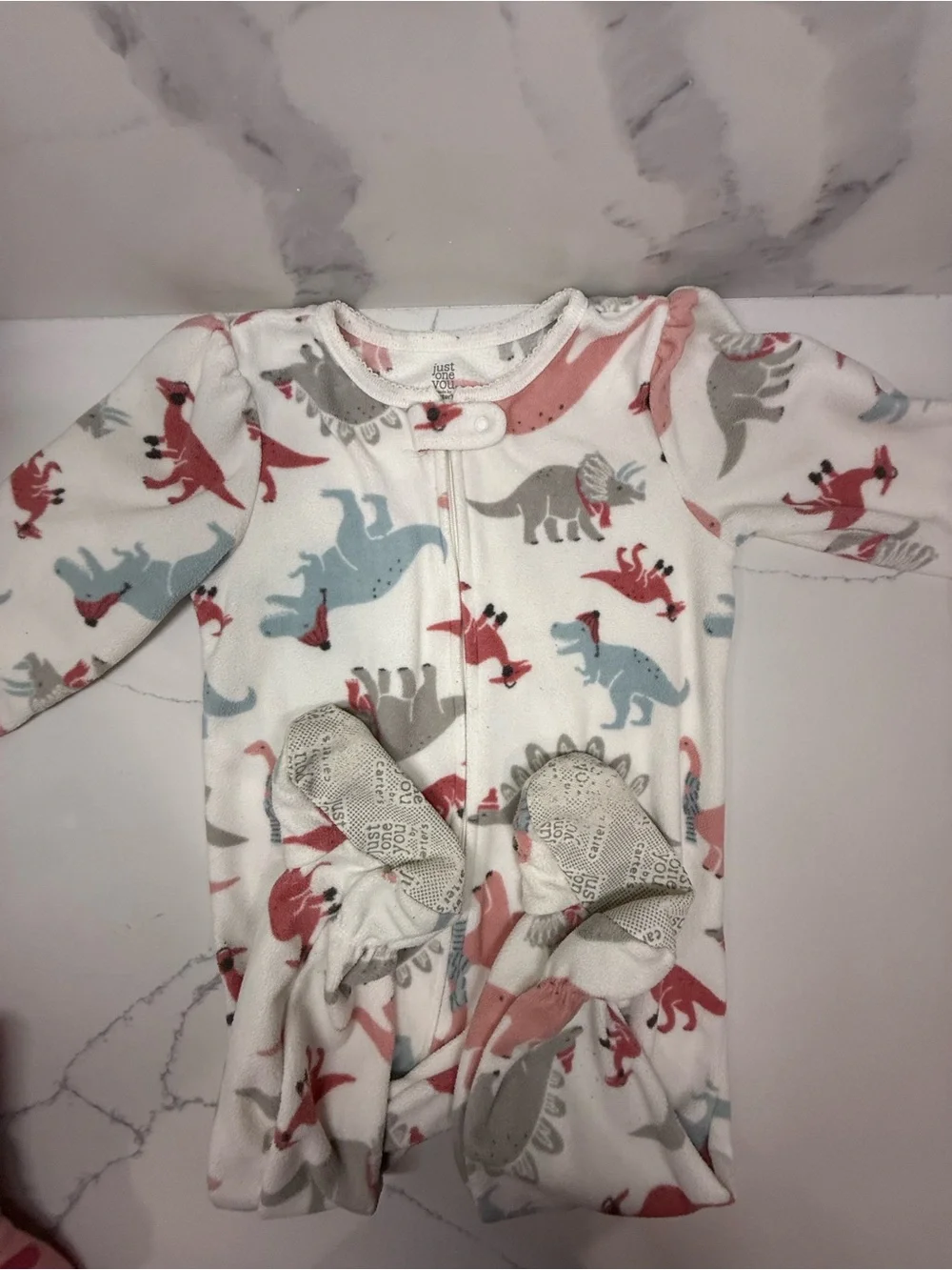 Pink & White Dino Fleece Kids Pajamas (3-Pack)
